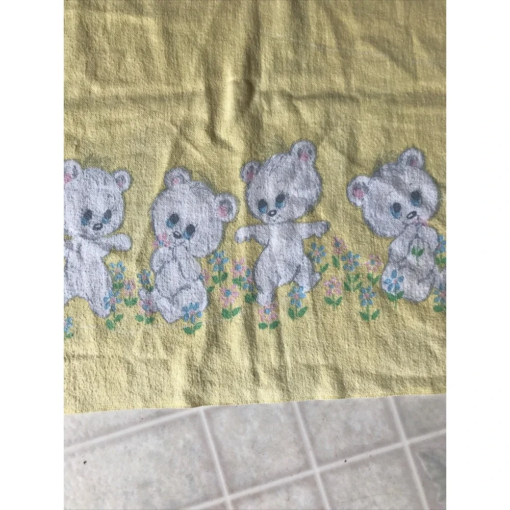 Vintage Soft Yellow Flannel Teddy Bear Border Receiving‎ Blanket Yellow 40x24